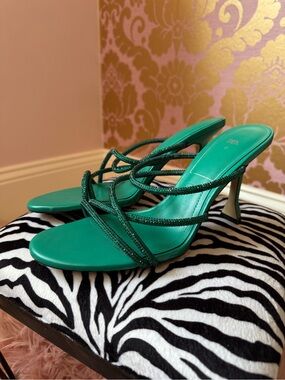 Zara Teal Strappy Crystal-Trim Heeled Sandals size 40